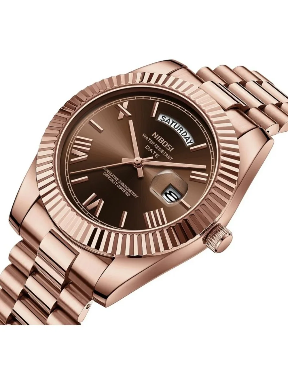 Nibosi Men's Rose Brown Analog Quartz Stainless Waterproof Desiger Wrist Watch